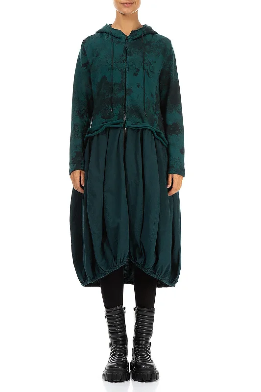 Hooded Emerald Marble Cotton Jacket Dress