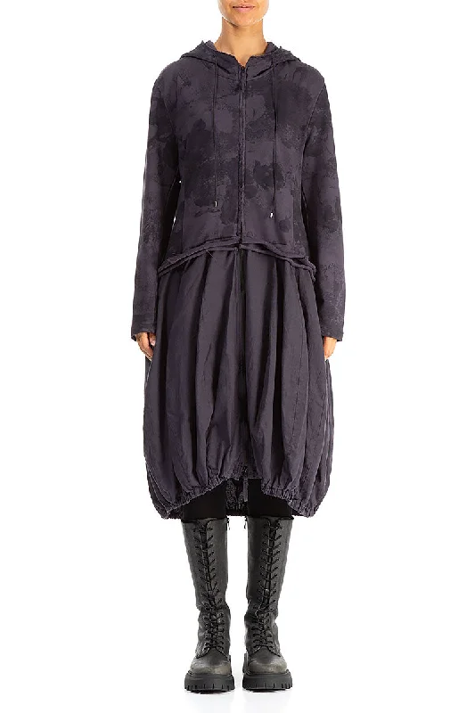 Hooded Vintage Violet Marble Cotton Jacket Dress