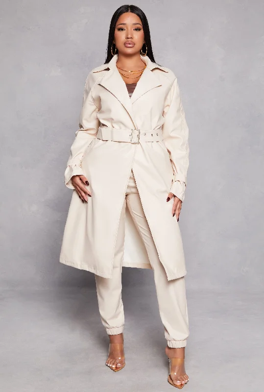 Haute Monde Belted Faux Leather Wrap Coat