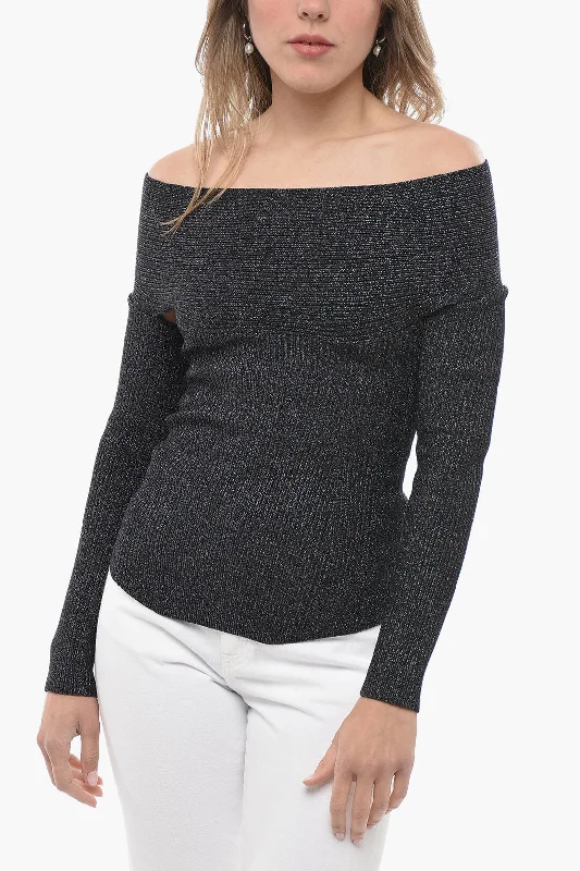 Khaite Boat Neckline Lurex Ribbed Sweater