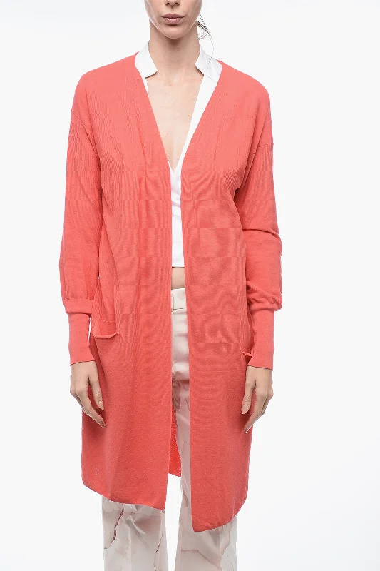 Malo Piquet Cotton Long Cardigan with Cuffs