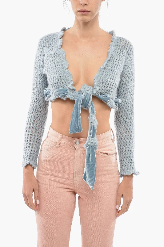 Matimì Openwork Cropped Cardigan with Self-tie Detailing