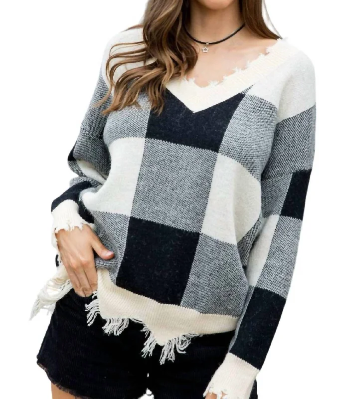 Plaid Frayed Sweater In Multi