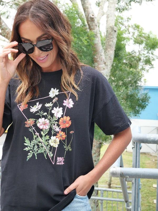 Rebel Club Flower Meadow Boyfriend Tee Black