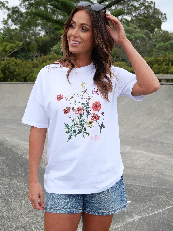 Rebel Club Flower Meadow Boyfriend Tee White