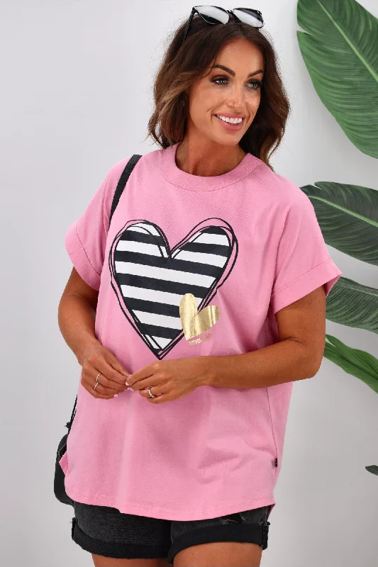 Rebel Club Heartsync Stripe Capsleeve Tee Pink