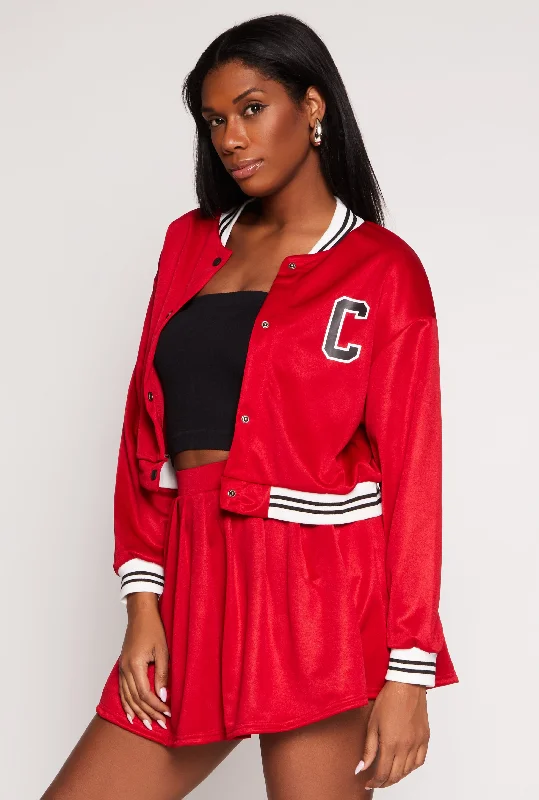 C Initial Snap Button Bomber Jacket