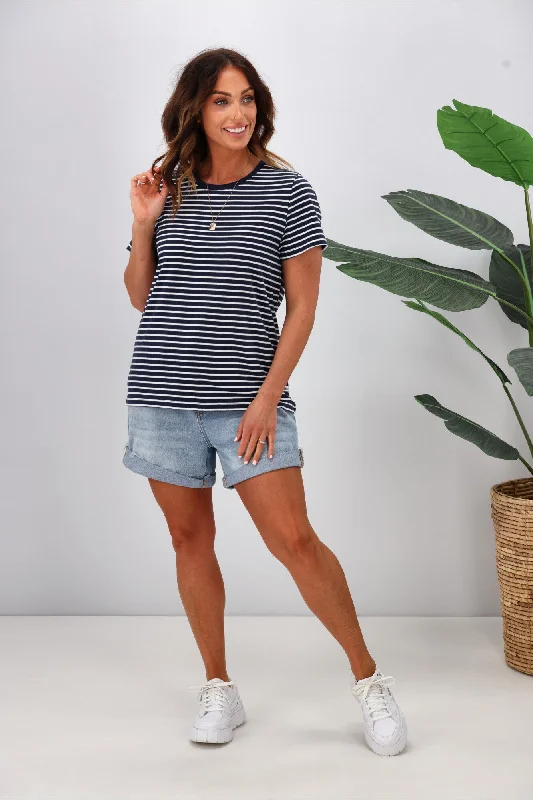 Shine On Essentials Stripe Tee Navy White Stripe