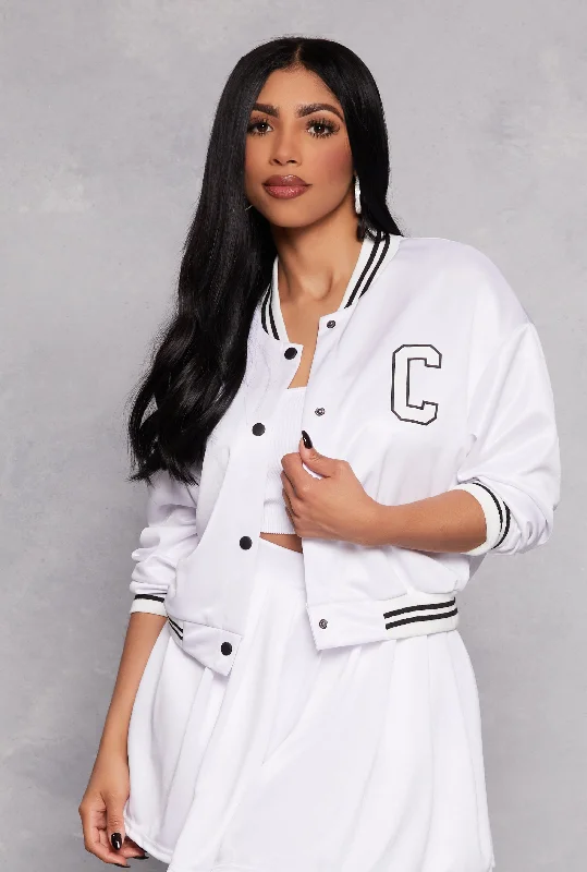 C Initial Snap Button Bomber Jacket