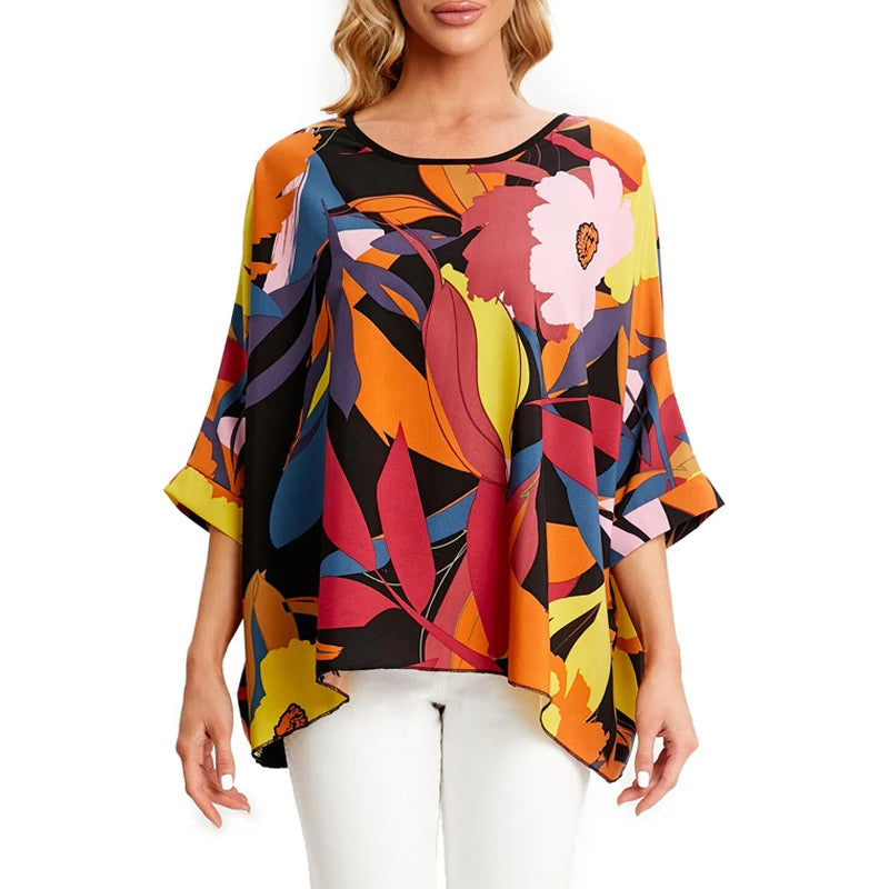 Women's Chiffon Printed 4-6XL Blouse Fashion Designer T-Shirts (Plus Size)