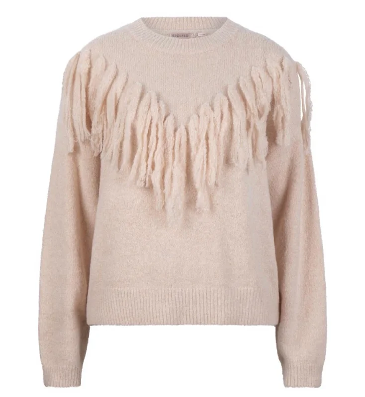 Women's Fringes Sweater In Light Sand