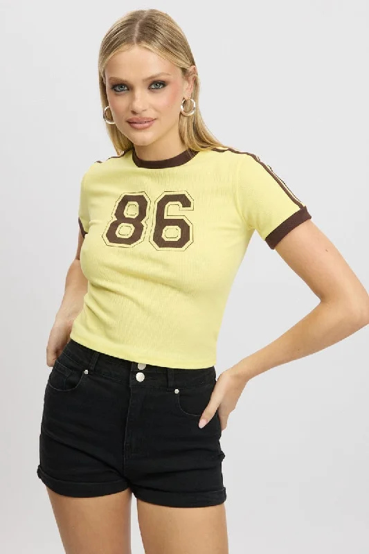 Yellow Graphic Tee Short Sleeve Contrast Binding